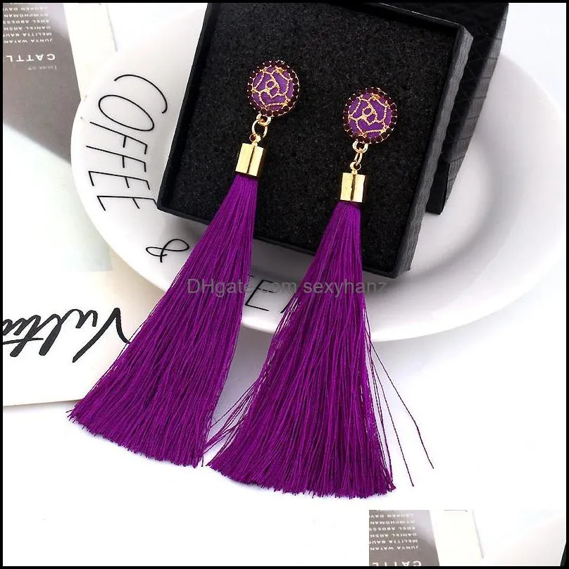 fashion handmade bohemia long tassel dangle earrings crystal rose flower pendant earrings for women girls gold plated jewelry gift