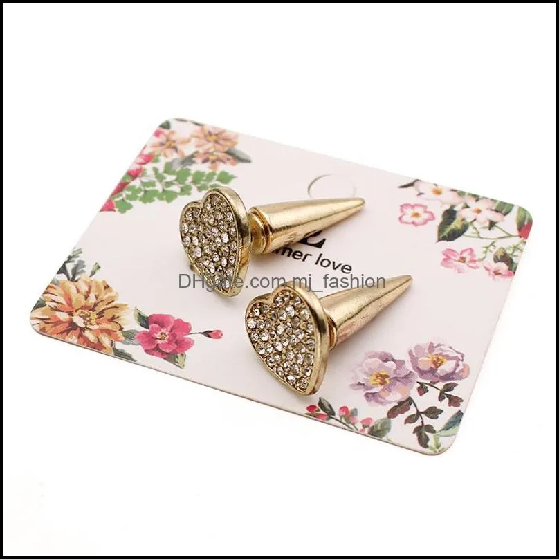  fashion europe alloy crystal earings heart shape gold platted earing vintage punk rivet stud earrings for women earring wholesalers