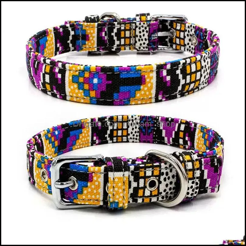 dog collar fashion canvas colorful print dog collars adjustable pin buckle rings pet supplies wholesale