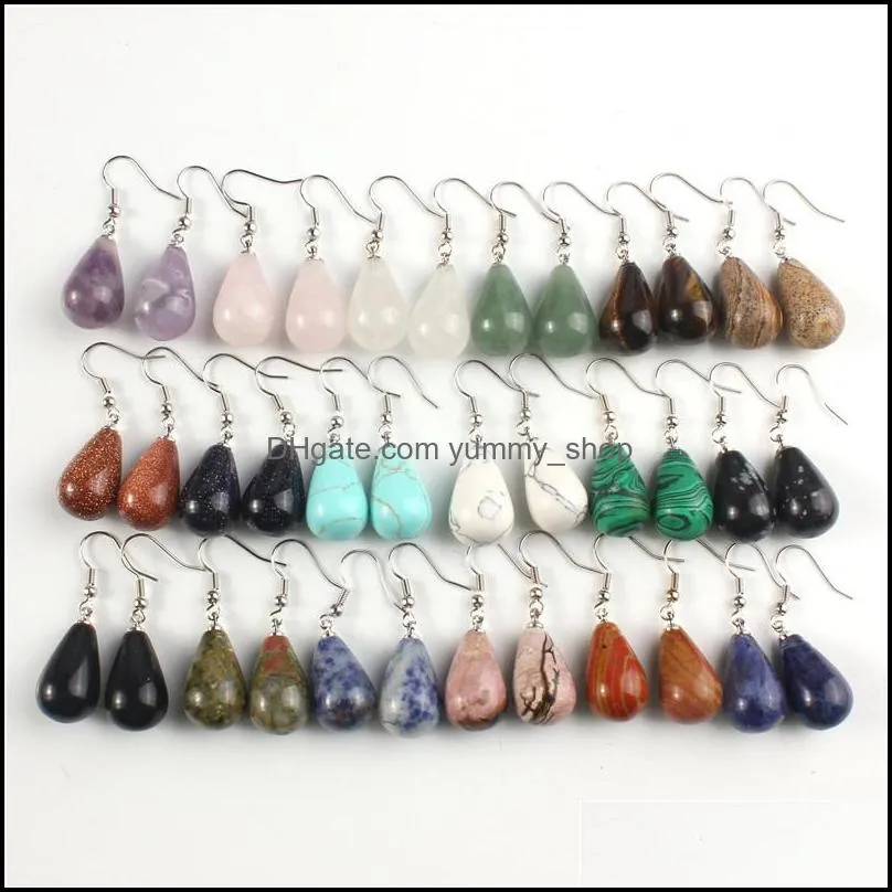 water drop natural stone dangle earring for women tiger eye clear quartz lapis opal obsidian drop cone bead hook earrings