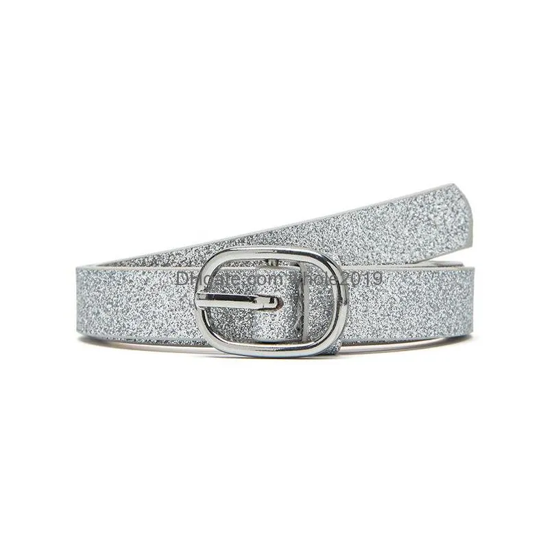 spring europe womens decoration slim clothes jeans belt eyes metal needle round buckle simple pu leather glitter belts