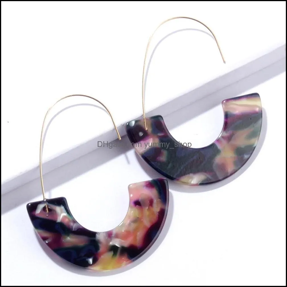 fashion leopard brand design acrylic earrings acetate tortoise shell semicircle dangle earrings big hook resin drop earring for women