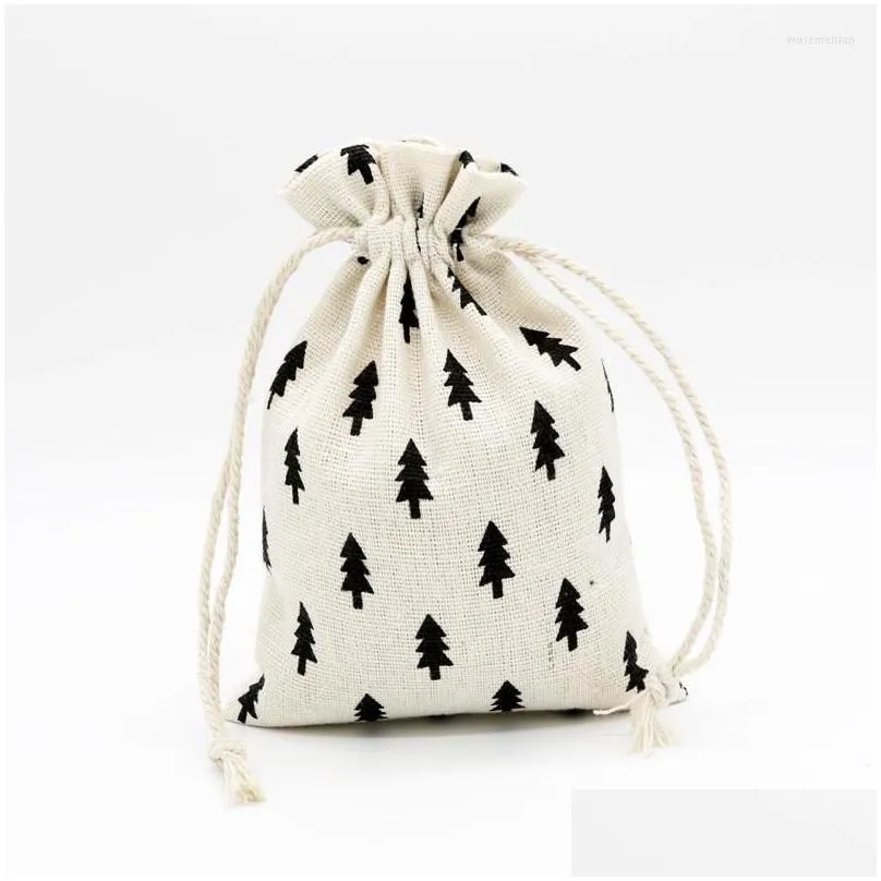 jewelry pouches geometric countryside style cotton linen printed bag 19x24cm household sundries storage sorting bags drawstring gift