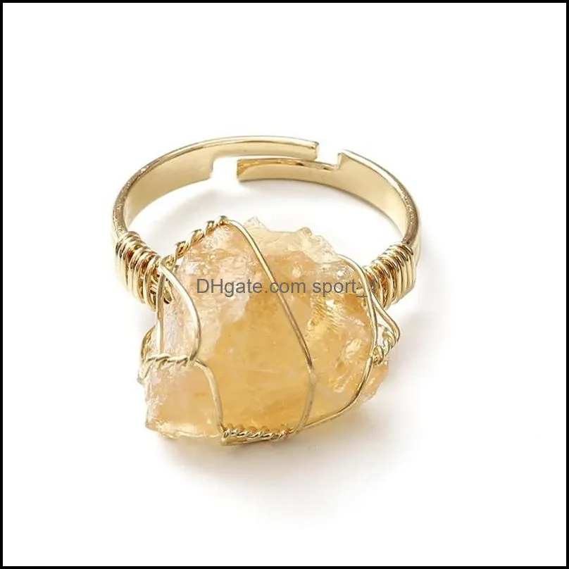 irregular natural crystal stone adjustable gold plated band rings for women men fashion party club punk jewelry 1216 b3