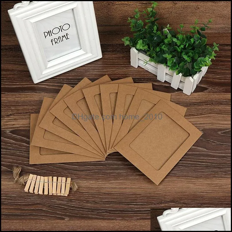 4 inch diy kraft paper picture frame hanging wall p os album home decoration craft 10pcs combination paperframe with clips