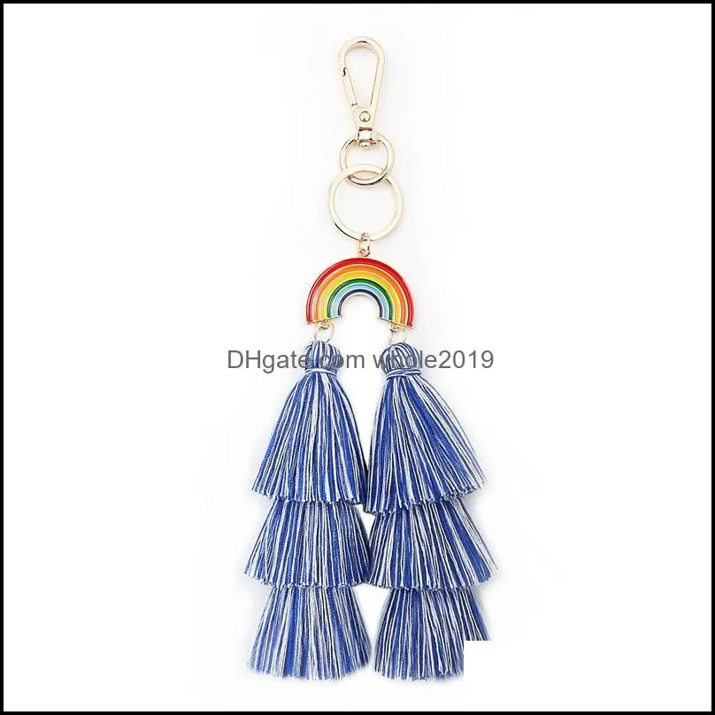 fashion gold rainbow tassel keychain multi layer tassel key ring bag hang for women fashion jewelry will and sandy gift 1835 t2