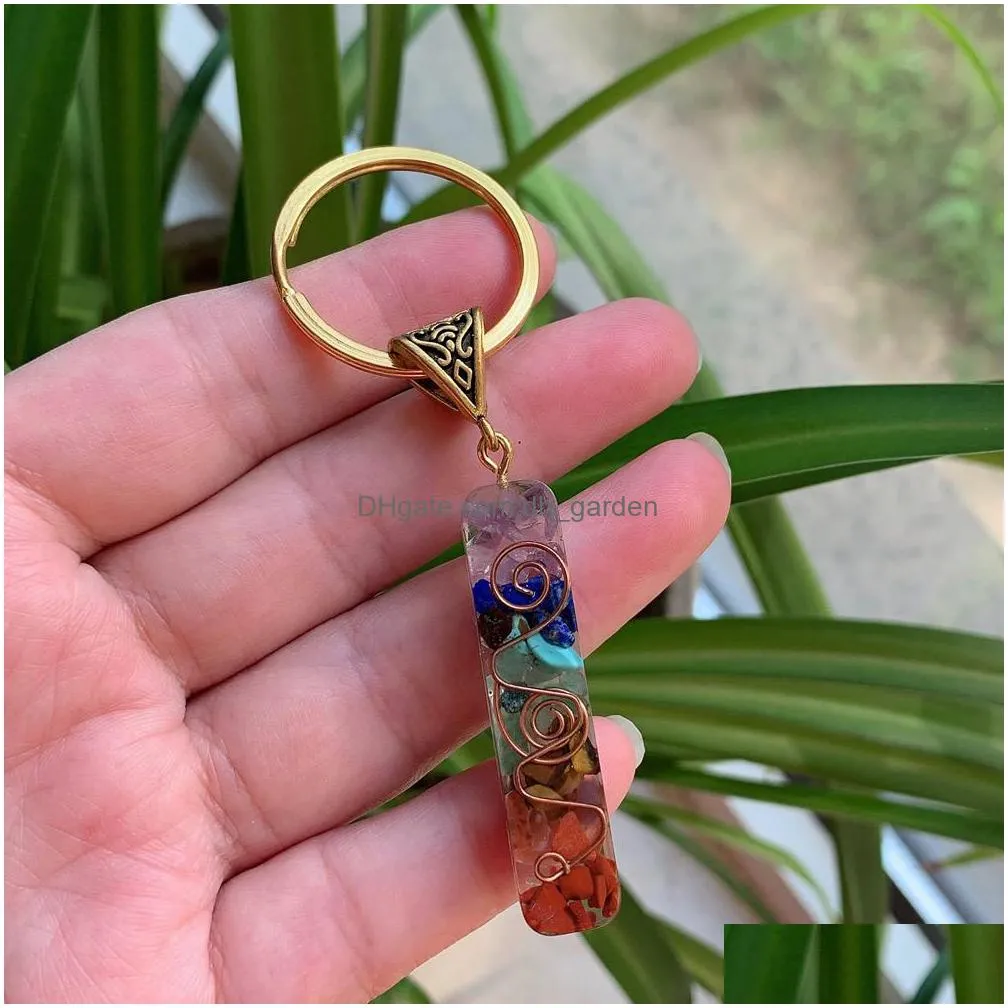 7 chakras orgone pendulum key rings energy crystal stone keychain healing amulet keyrings for car meditation reiki om lucky gift