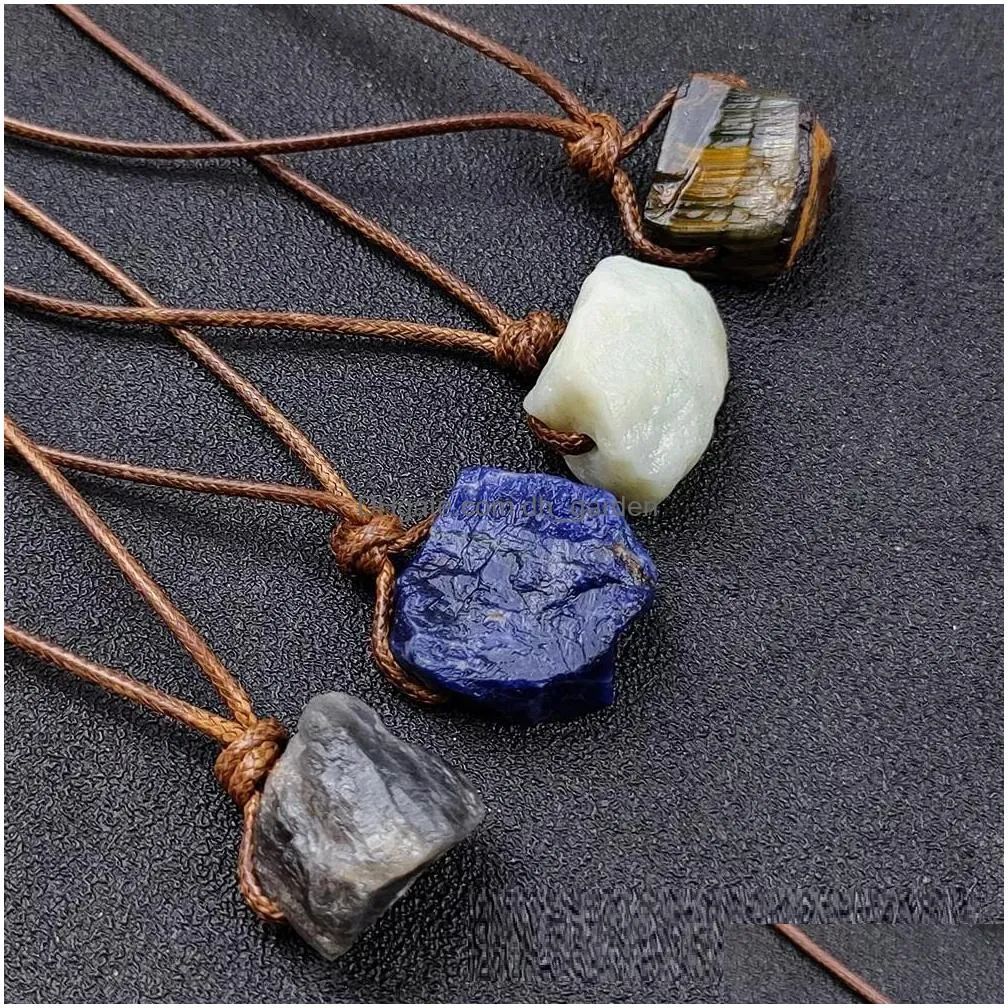 healing stone pendant raw mineral irregular rectangle quartz pendulum amazonite tiger eye lapsi pink crystal necklaces