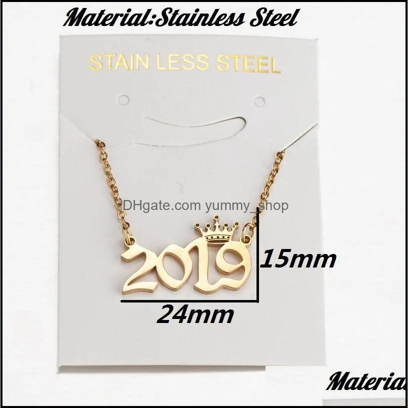 stainless steel crown birth year number necklaces custom name initial necklace pendants for women girls birthday jewelry special year