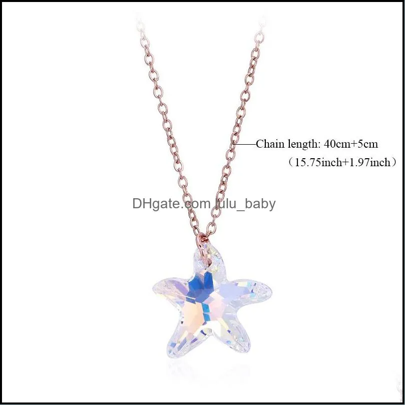 crystal glass starfish pendant necklace for women transparent austrian shining crystal star charm necklace jewlery gifts 2019