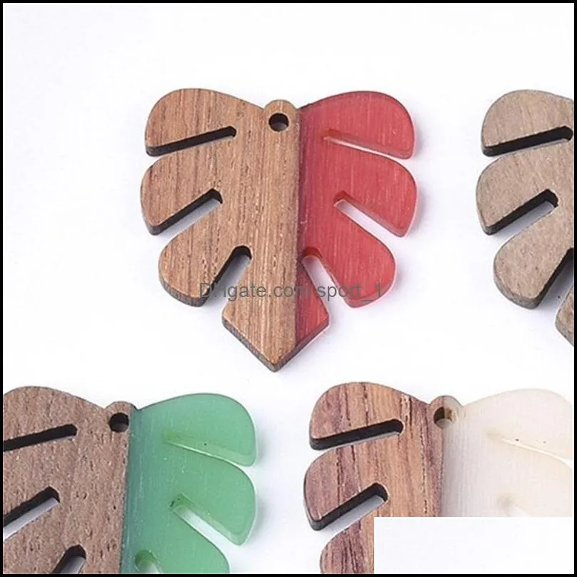 charms 50pcs handcrafted vintage natural wood with resin pendant design monstera leaf shape necklace earring eardrop jewelry findings 498