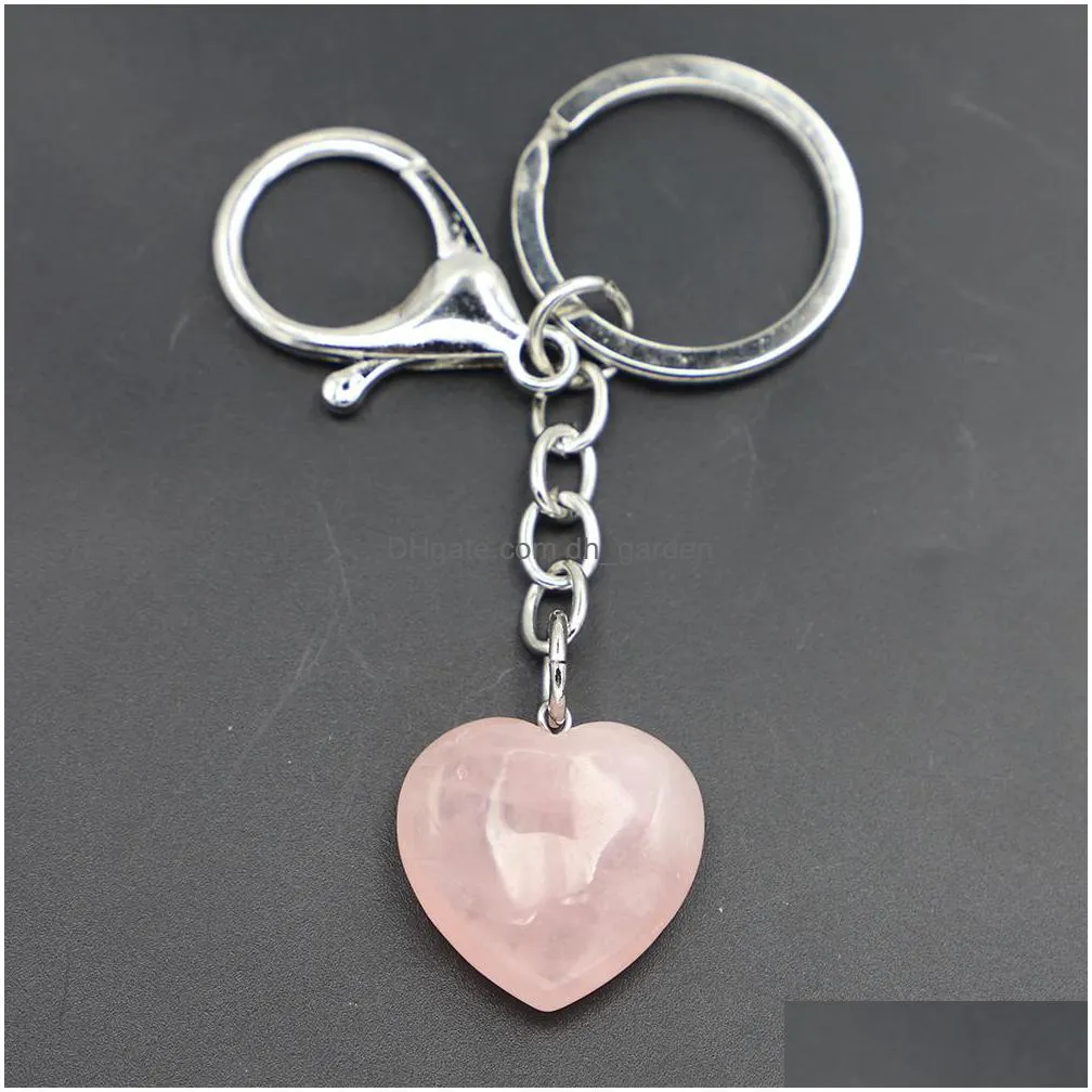 natural crystal stone keychains heart shaped key rings rose pink tiger eye charms key chains quartz gifts men women presents jewelry