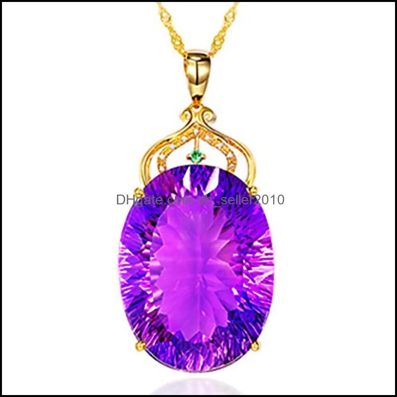 amethyst necklace for women purple gem pendant necklace collier choker rhinestone wedding jewelry silver necklaces