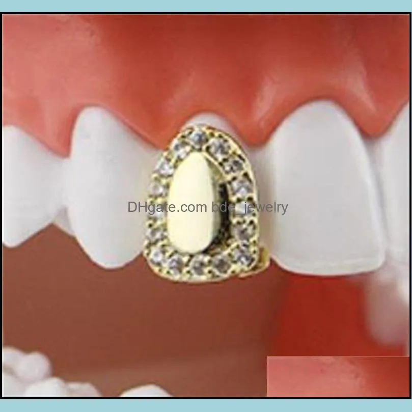 shining pave dental gold silver color hip hop teeth grills top side grills rock men women jewelry 68 e3