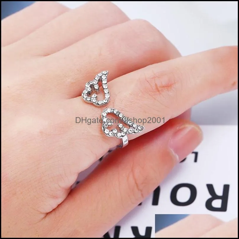  angel wings ring cute design crystal open rings for elegant girls women jewelry gift