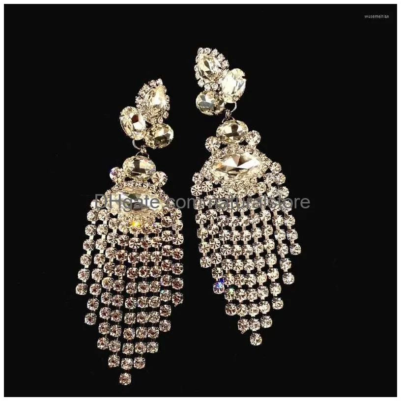 dangle earrings stonefans vintage rhinestone big tassel drop women party statement jewelry crystal water geometric