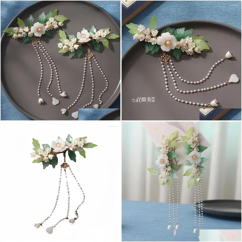 hair clips green glazed flower clip set small  lily of the valley hanfu headdress products