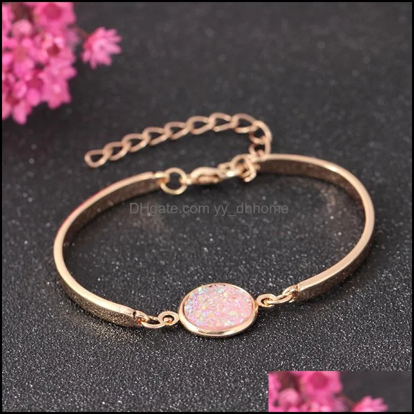 trendy big druzy stone bracelet bangles for women girls sparkling druzy resin stone adjustable bracelets handmade jewelry gifts