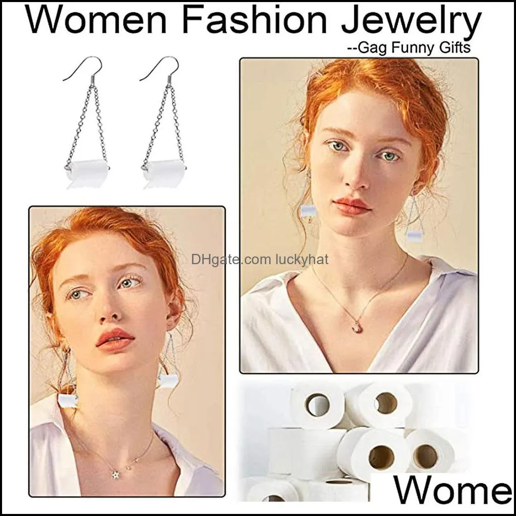 pu leather toilet roll dangle earrings necklace for women creative tissue geometric cute earring fashion roll paper jewelry gifts