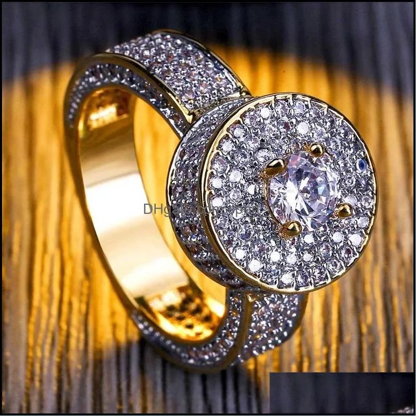 mens hip hop ring jewelry 18k gold plated fashion gemstone simulation diamond iced out rings for men 3423 q2