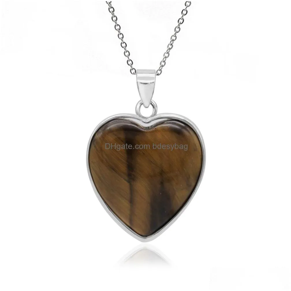 heart gemstone pendant necklace natural stone pendants with plated chain for women jewelry gifts