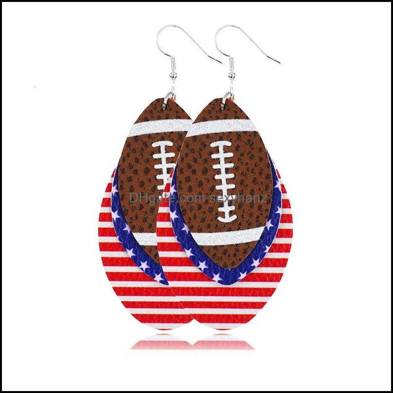 2020 fashion independence day women dangle earrings jewelry gifts baseball football softball sport pu leather american flag