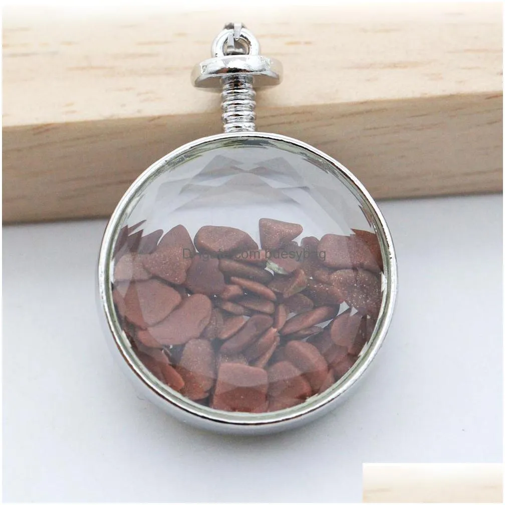 round chips stone pendant natural gemstones locket pendants for necklace women jewelry gifts