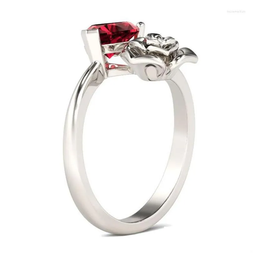 wedding rings eternal love rose ring for women girls cute red heart and flower stacking size 610 h9