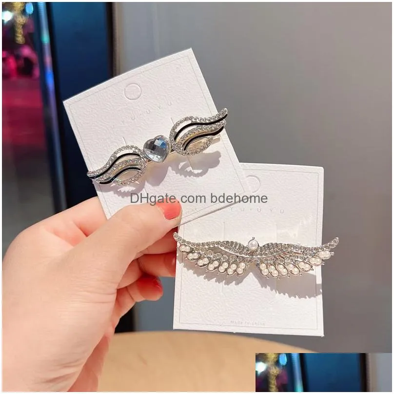 fashion jewelry angel wing barrettes for women rhinestone hairpin duckbill hair clip bobby pin lady girl barrette hair