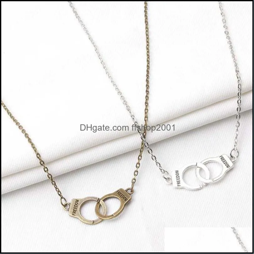 fashion dom handcuffs necklace vintage antique silver bronze charm dom necklaces for men and women jewelry gifts