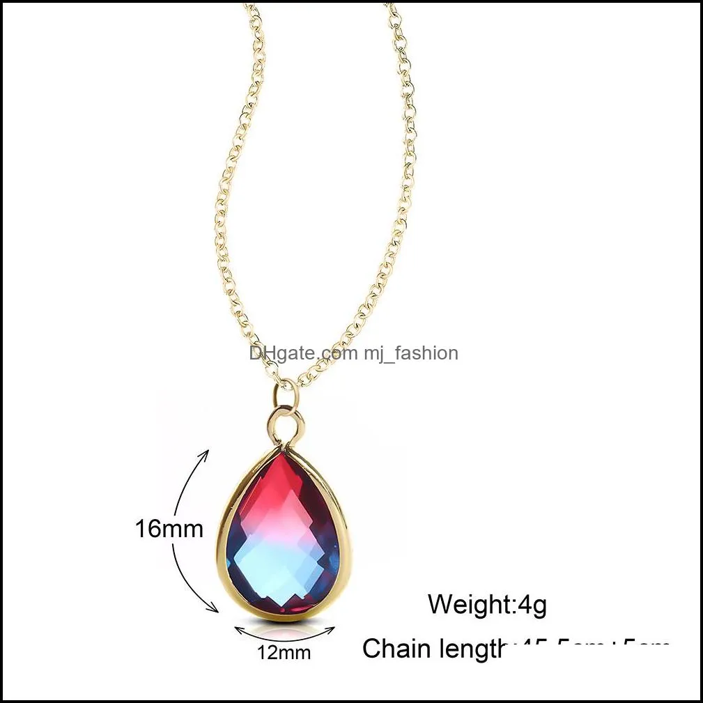 water drop crystal pendant necklace for women druzy quartz glass multicolor chain necklaces