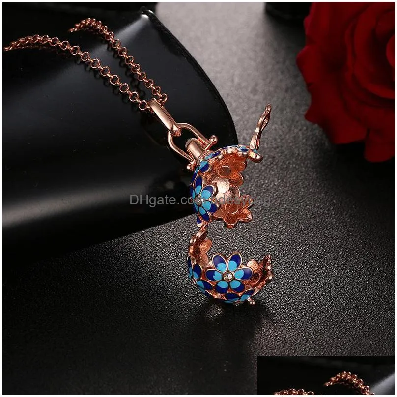 silver rose gold flower cage pendant necklace big ball locket pendant with chain for edison pearl or bead 912mm love wish women
