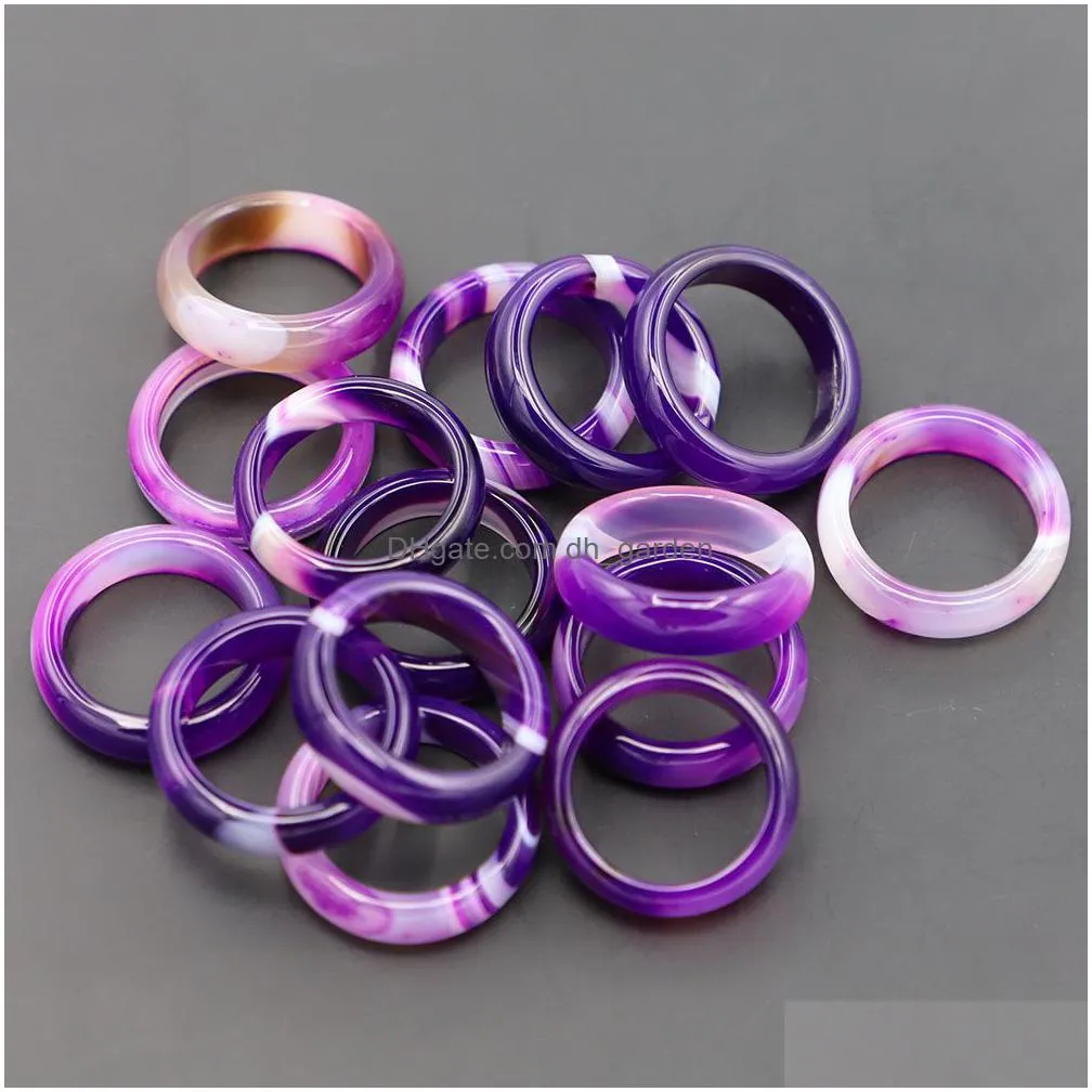 wide 6mm band natural stone purple striped agate rings unisex created circle finger reiki charms jewelry accessories gifts wholesale