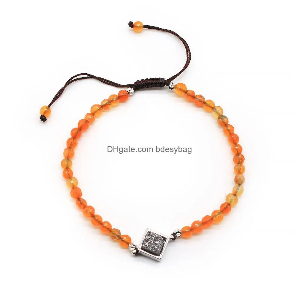 handmade mini stone strand bracelet with druzy charm rope chain adjustable bangle for women jewelry