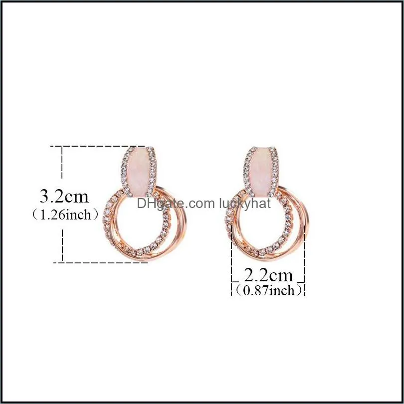 crystal hoop earrings with rhinestone 3 circle earring simple gold plated ear for women elegant sweet korea design