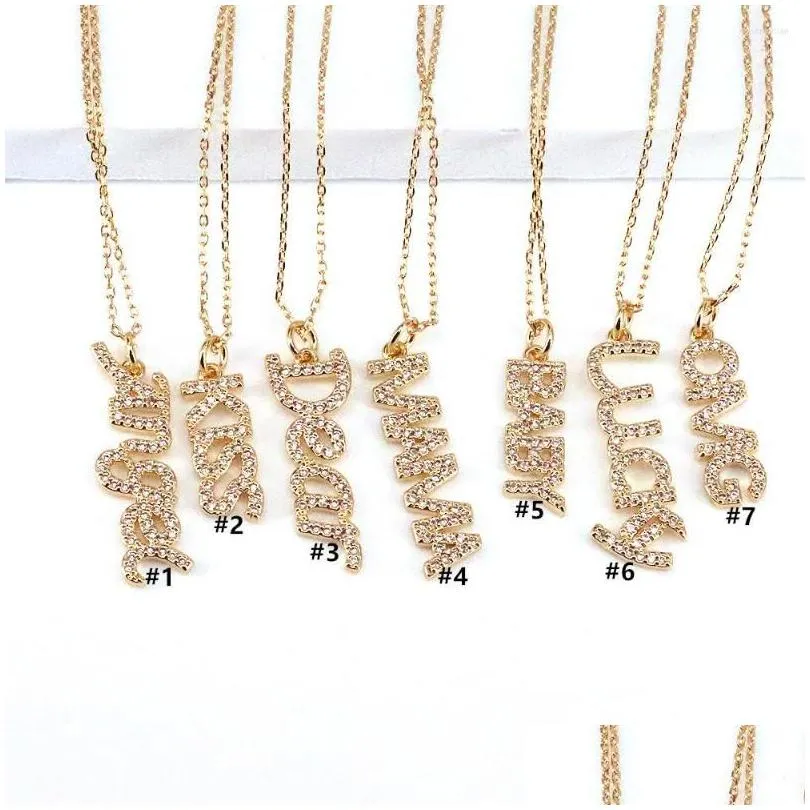 pendant necklaces 2022 6pcs crystal mama lucky letter couple pendants jewelry charms gold color chain on the neck cz pave