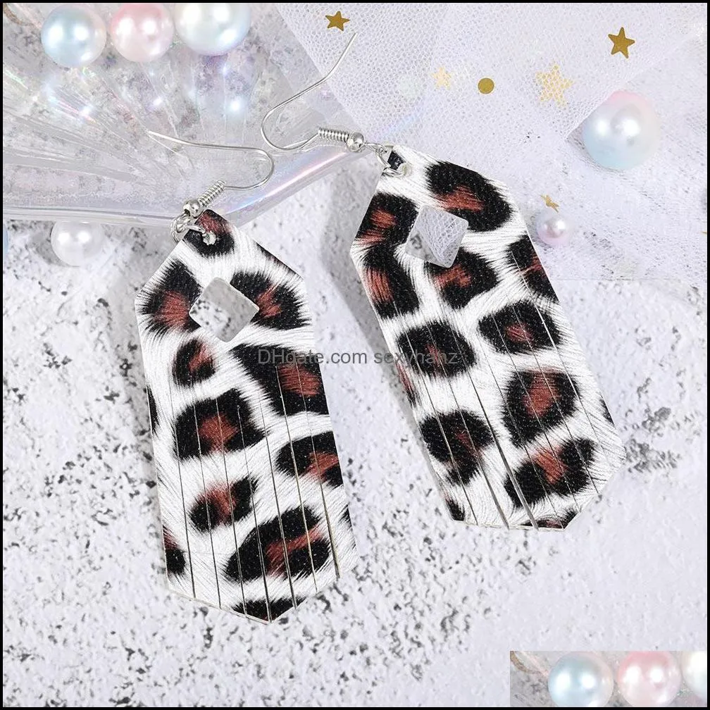2020 rhombus pu leather earring tassel leopard print geometric dangle earrings for elegant girls women europe africa boho female