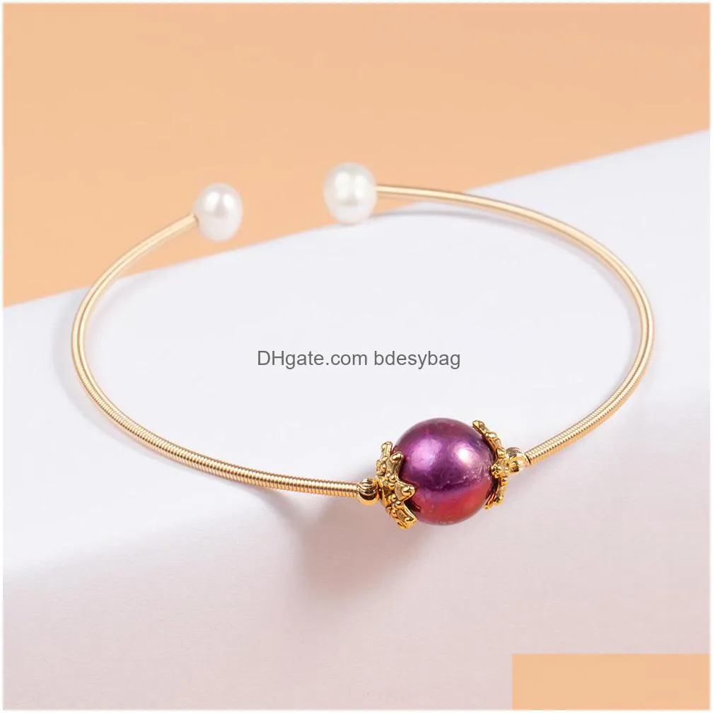 2022 new edison pearl strand bracelets cultured freshwater roud pearls gold plated bangle for women jewelry