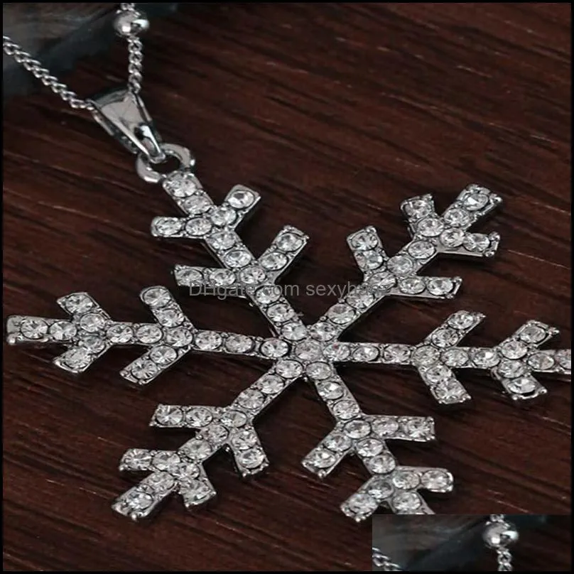 fashion rhinestone snowflake pendant long chian necklaces sweater chain double layers snow pendant necklace for women christmas gift