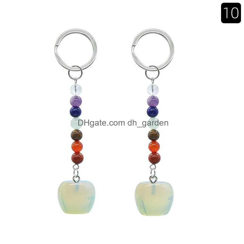 christmas eve  statue key rings 7 colors chakra beads chains stone charms keychains healing crystal keyrings for women men