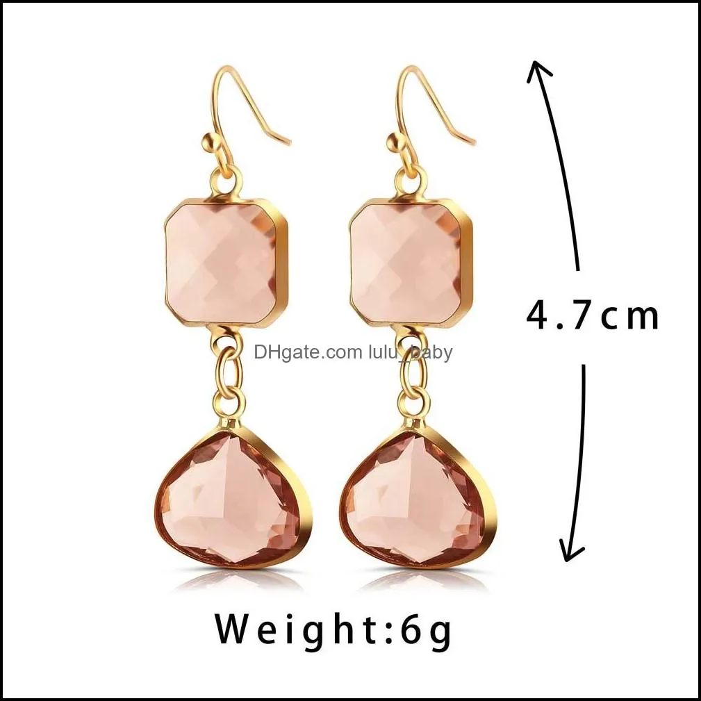 2019 womens fashion crystal earrings rhinestone blue/pink glass black copper sweet metal ear earrings for girl gift wholesale