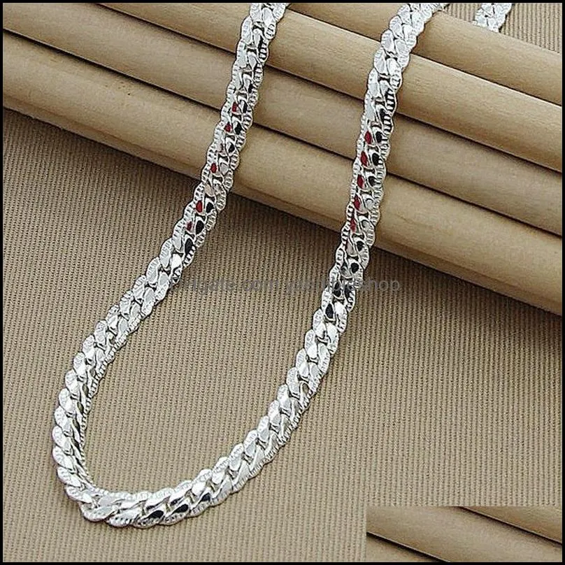 925 sterling silver 6mm full sideways necklace 18/20/24 inch chain for woman men fashion wedding engagement jewelry 1201 t2