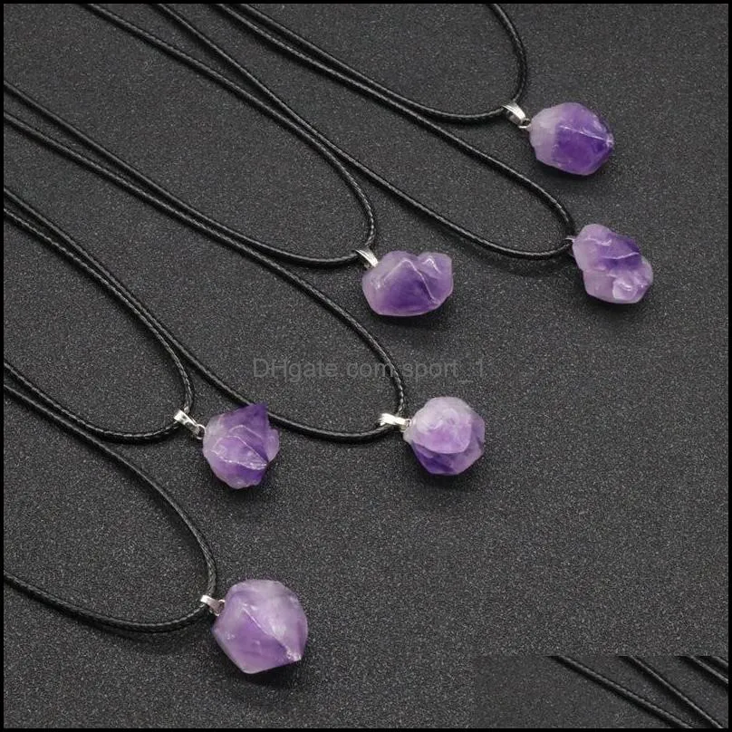 natural crystal necklace purple pendant leather rope necklaces women fashion jewelry 2 5ks q2