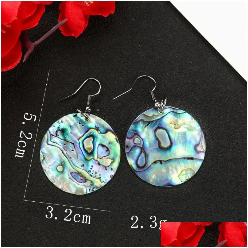 dangle earrings luxury natural abalone sea shell drop round oval paua ear hook aurora summer beach woman girl journey jewelry gift