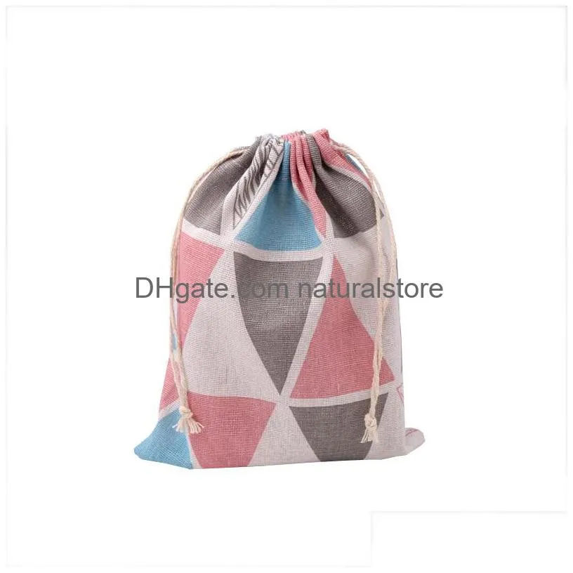 jewelry pouches geometric countryside style cotton linen printed bag 19x24cm household sundries storage sorting bags drawstring gift