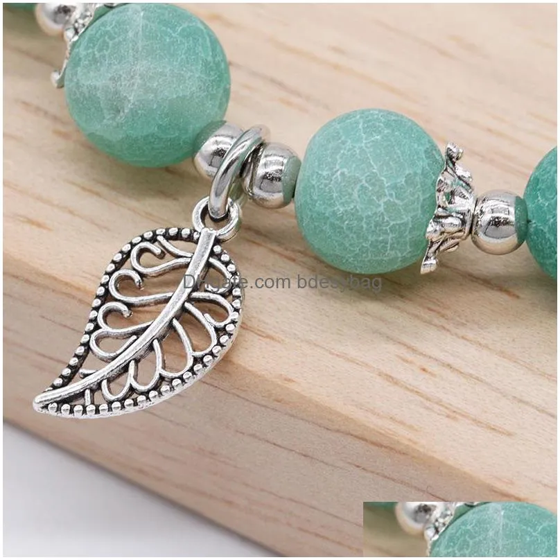 natural stone fashion bracelet badu fireworks handmade beaded strand stones bangle with silver leaf charm bracelets for women