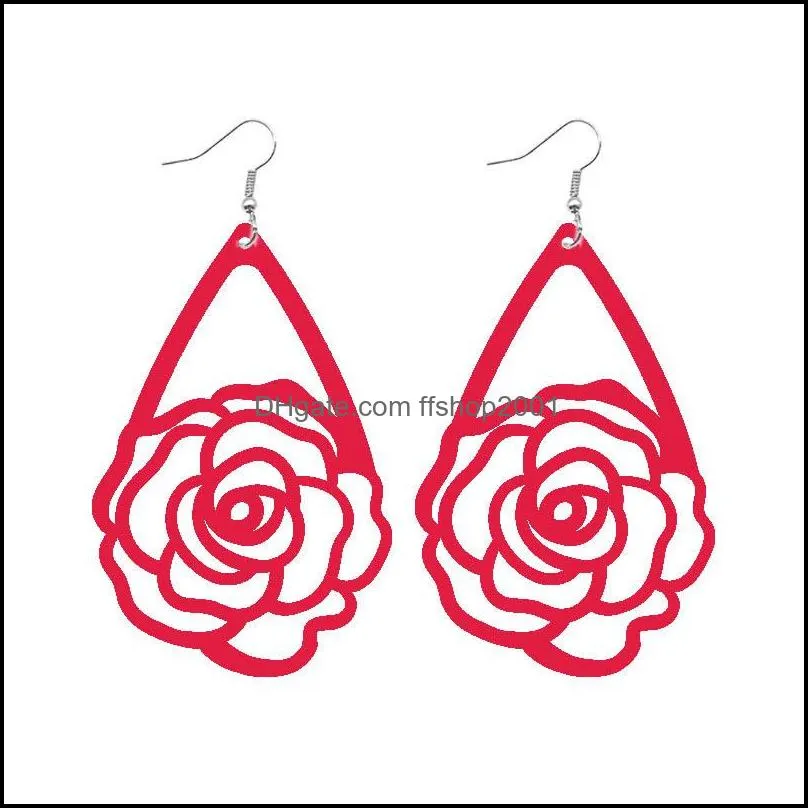  design rose flower leather earring water drop dangle earrings for women girls