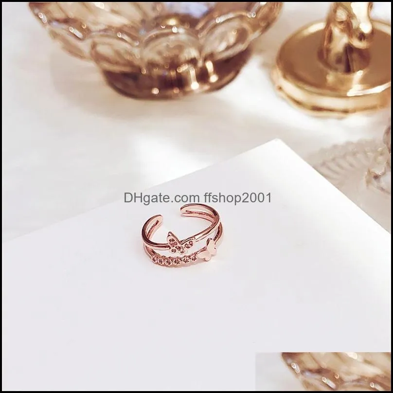 romantic wedding accessories open rings rose gold color crystal cz butterfly ring for women girls engagement jewelry gift