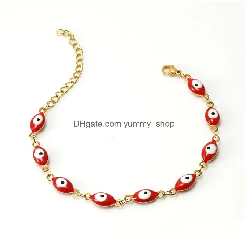 fashion jewelry 18k gold plated stainless steel oval evil eye bracelet beaded blue eye bracelets