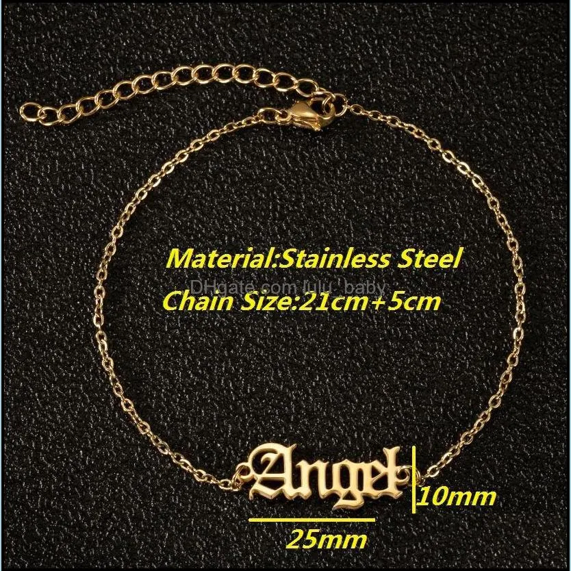 old english letter angel anklets stainless steel chain babygirl ankle bracelet for women foot jewelry bridesmaid gift